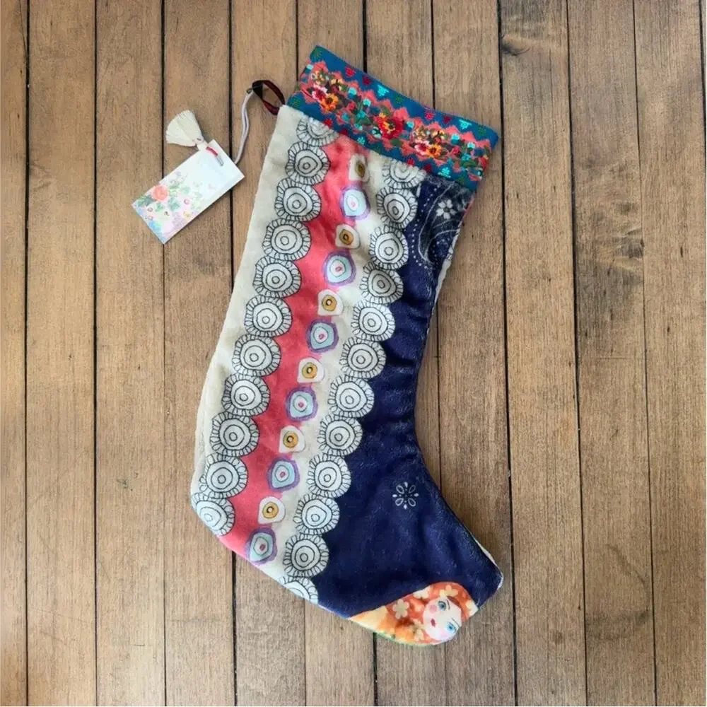 NWT Johnny Was Reversible Pink Floral Embroidered Christmas Holiday Stocking - Picture 2 of 7